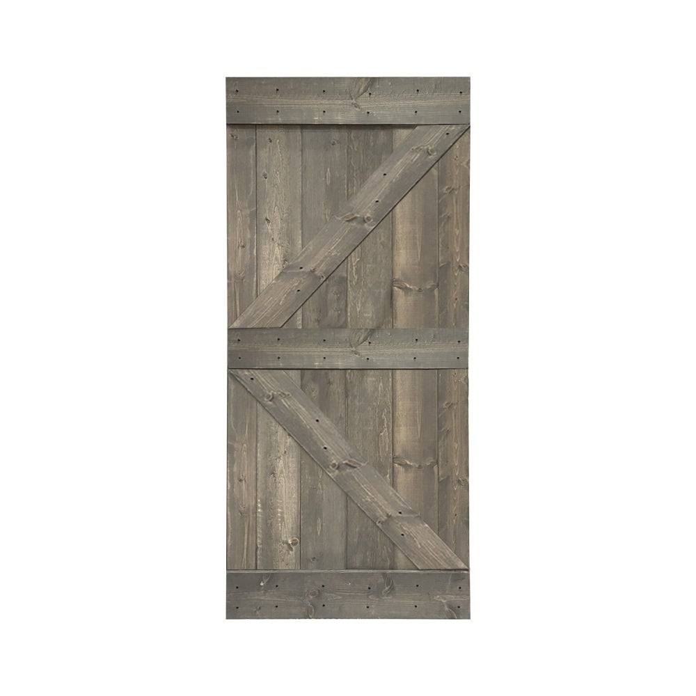 CALHOME K Series Stained Solid Pine Wood Interior Sliding Barn Door - Ebony - 42 x 84