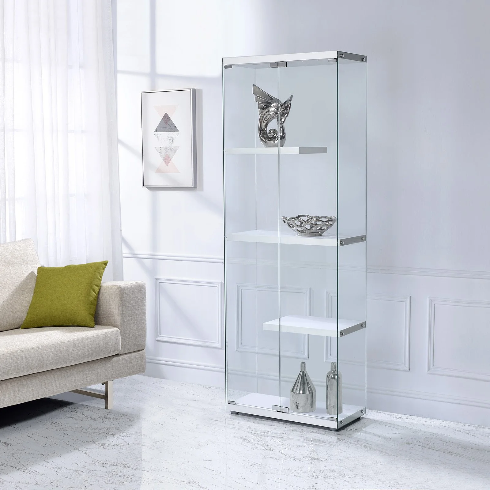 Picket House Furnishings Maxwell Tempered Glass Display Cabinet in Clear