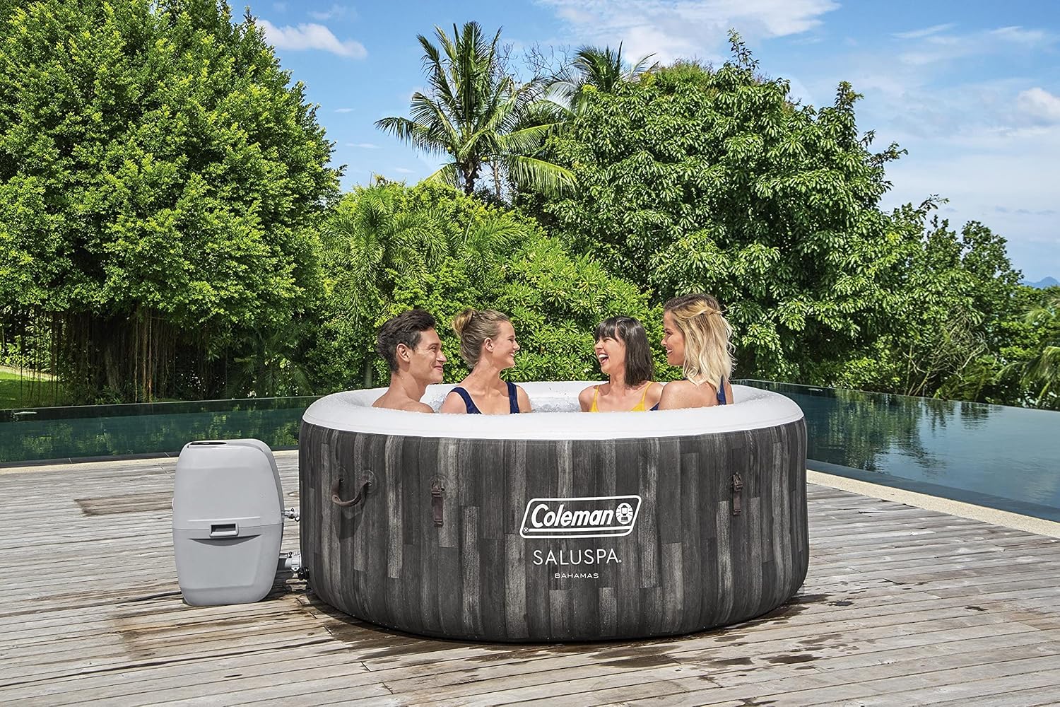 Inflatable Coleman 90455 SaluSpa Bahamas 71-Inch x 26-Inch 4 Person Outdoor Portable Hot Tub Spa with 120 Air Jets, Pump, 2 Filter Cartridges