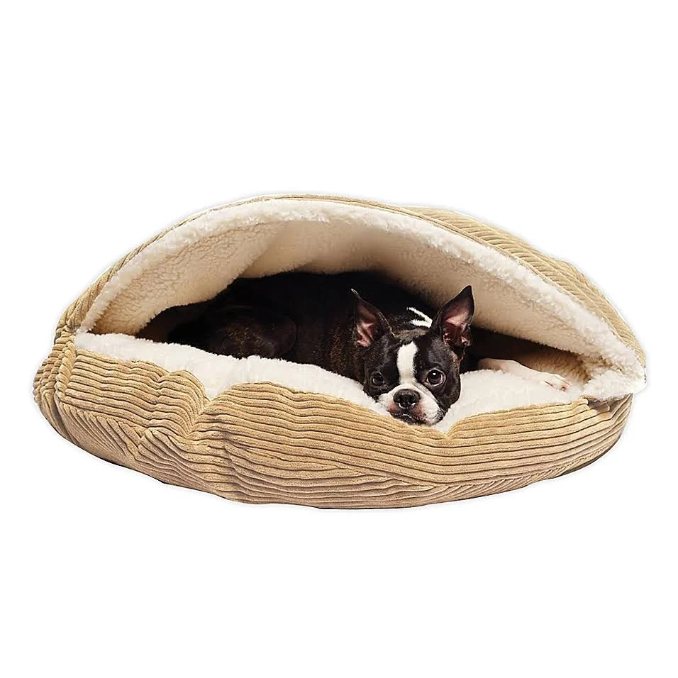 Precious Tails Cozy Corduroy and Sherpa Lined Pet Cave Bed, 25 in.