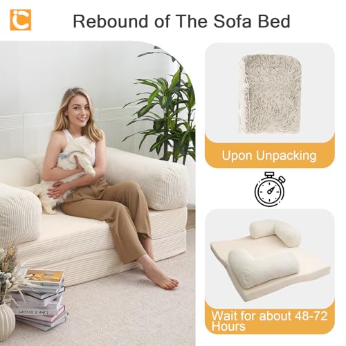 COMAX Folding Sofa Bed, Convertible Chair Bed Corduroy 3-in-1 Foldable Floor Couch with High-Density Foam, Futon Sofa Sleeper Mattress