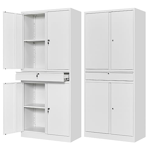 Letaya Metal Garage Storage Cabinet with Drawer,4 Door Tool Cabinet with Lock-2 Adjustable Shelves for Garage Home Office Utility Room (Black)
