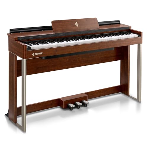 Donner DDP-100 88-Key Weighted Action Digital Piano, Beginner keyboard piano Bundle with Furniture Stand, Power Adapter, White
