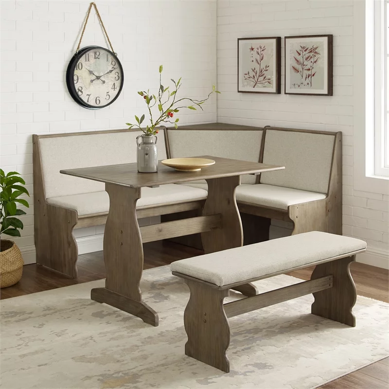 Pemberly Row Transitional Wood Corner Nook Dining Set in Brown - Radiant Selections