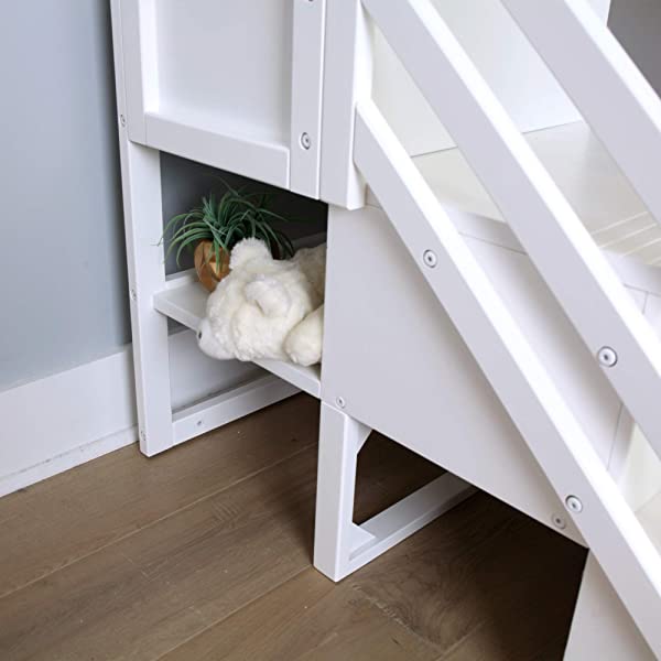 Max & Lily Twin Low Loft Bed with Staircase, White White Low Loft + Staircase Bed