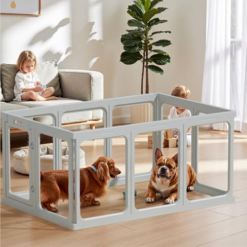 Clear Acrylic Dog Playpen - 11.6 sq.ft, 24" H 10 Planes Transparent Dog Fence Indoor, Sturdy Pet Pen for Puppy/Small Dog/Rabbit/Cat/Pig
