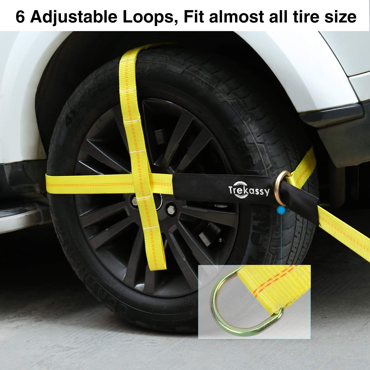 Trekassy 2”x 120” Wheel Net Car Hauler Tie Down Straps for Trailers Heavy Duty with 4 Axle Straps and 4 Ratchet with Snap Hooks