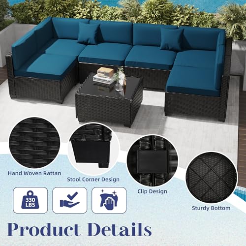 KIGOTY Patio Furniture Set 7 Pieces Conversation Sets, Outdoor Sectional Sofa