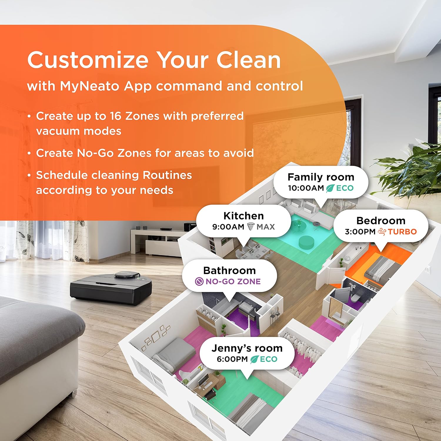 Neato D10 Intelligent Robot Vacuum Cleaner&ndash;LaserSmart Nav, Smart Mapping, Cleaning Zones, WiFi Connected, 300-min runtime, Powerful Suction