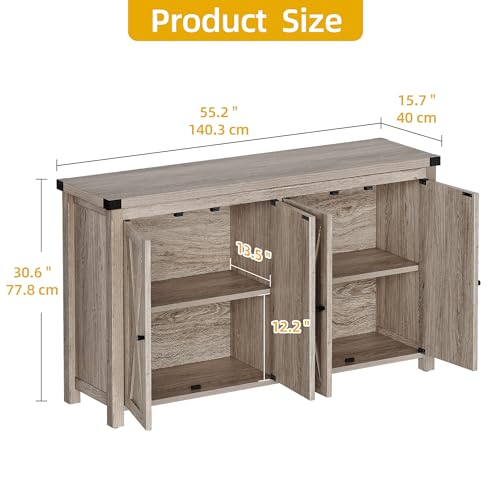 DWVO 55'' Sideboard Buffet Cabinet with Storage, Farmhouse Kitchen Storage Cabinet with Doors