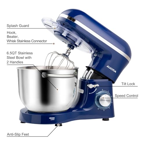 Aucma Stand Mixer,6.5-QT 660W 6-Speed Tilt-Head Food Mixer, Kitchen Electric Mixer with Dough Hook, Wire Whip & Beater (6.5QT, Black)