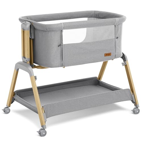 3 in 1 Baby Bassinet, Rocking Bassinets with Comfy Mattress and Wheels, Adjustable Height Bassinet Bedside Sleeper