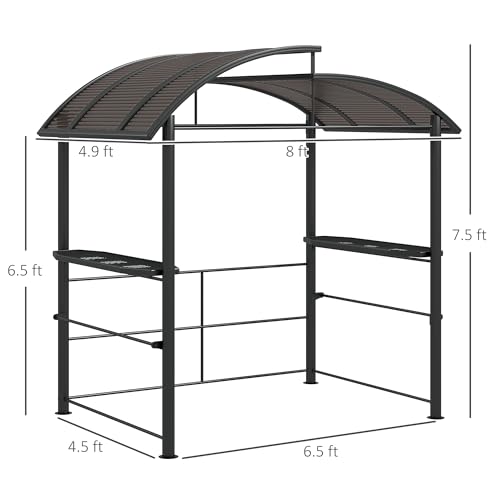 Outsunny 8' x 5' Grill Gazebo Shelter with Interlaced Vented Polycarbonate Roof, Outdoor BBQ Canopy with Side Shelves