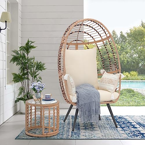 JOIVI Wicker Egg Chair, Oversized Indoor Outdoor Lounger Large Egg Basket Chair with Stand and Cushions for Patio Porch, Backyard, Living Room