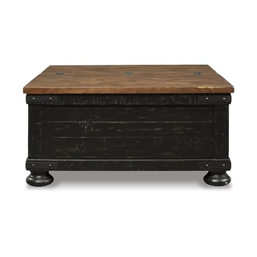 Signature Design by Ashley Valebeck Farmhouse Lift Top Coffee Table with Storage, Distressed Brown & Black Finish