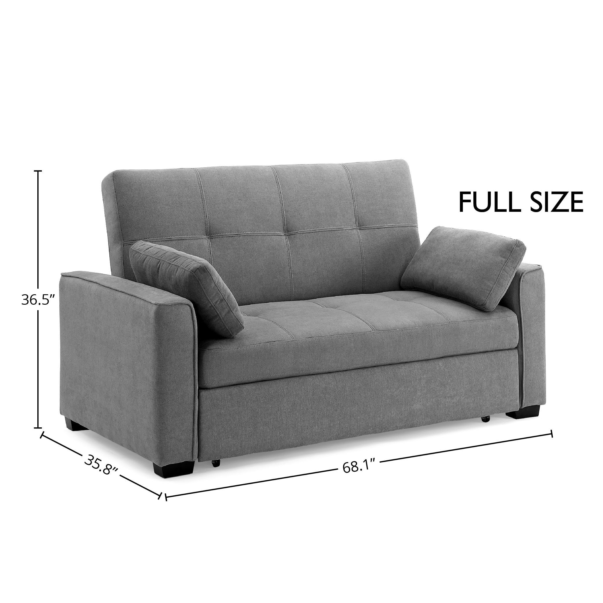 Nantucket Pull-Out Chenille Sleeper Sofa with Accent Pillows, Full Size, Light Gray