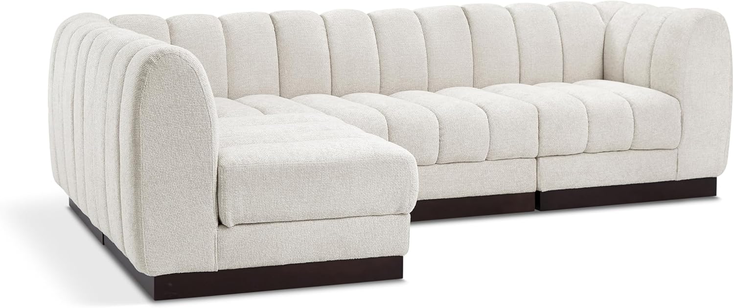 Meridian Furniture Quinn Collection Modern | Contemporary Modular Sectional with Soft Chenille Cross Hatched Fabric, Solid Wood Espresso Base