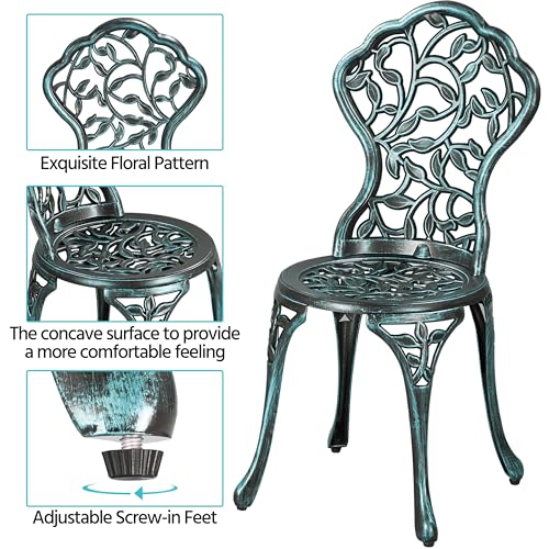 Yaheetech 3-Piece Outdoor Bistro Set w/Leaf Design, Rust-Resistant Cast Aluminum Table and Chairs for Balcony Backyard Garden