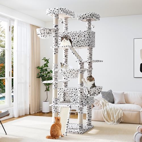 Allewie 81 Inches Tall Cat Tree/Multi-Level Large Climbing Tree House and Towers for Big Feline/Condo and Hammock/Scratching Post/Wide Base/Dark Grey