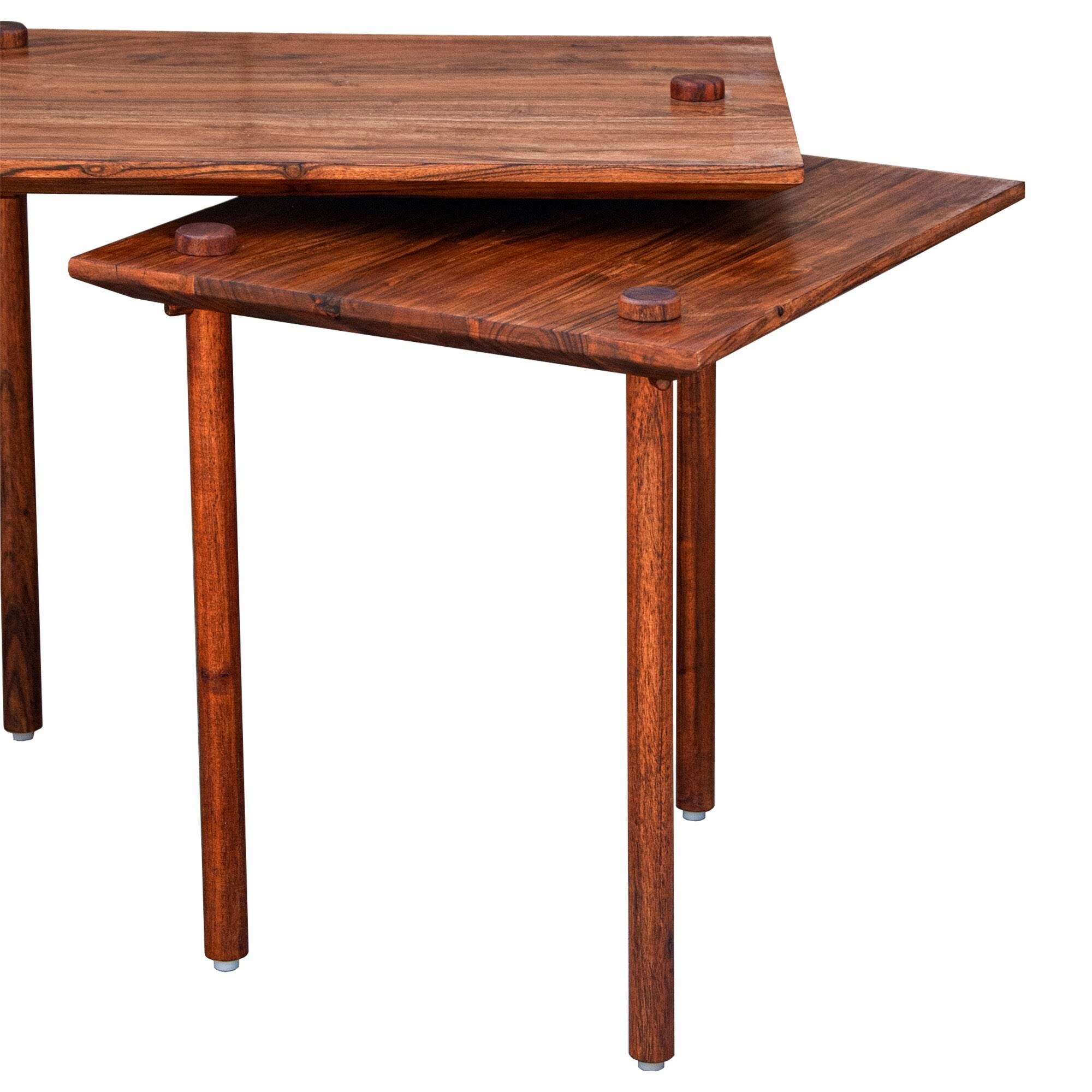 Solid Wood End Table with Pull Out Extension and Grain Details, Dark Brown ,Saltoro Sherpi