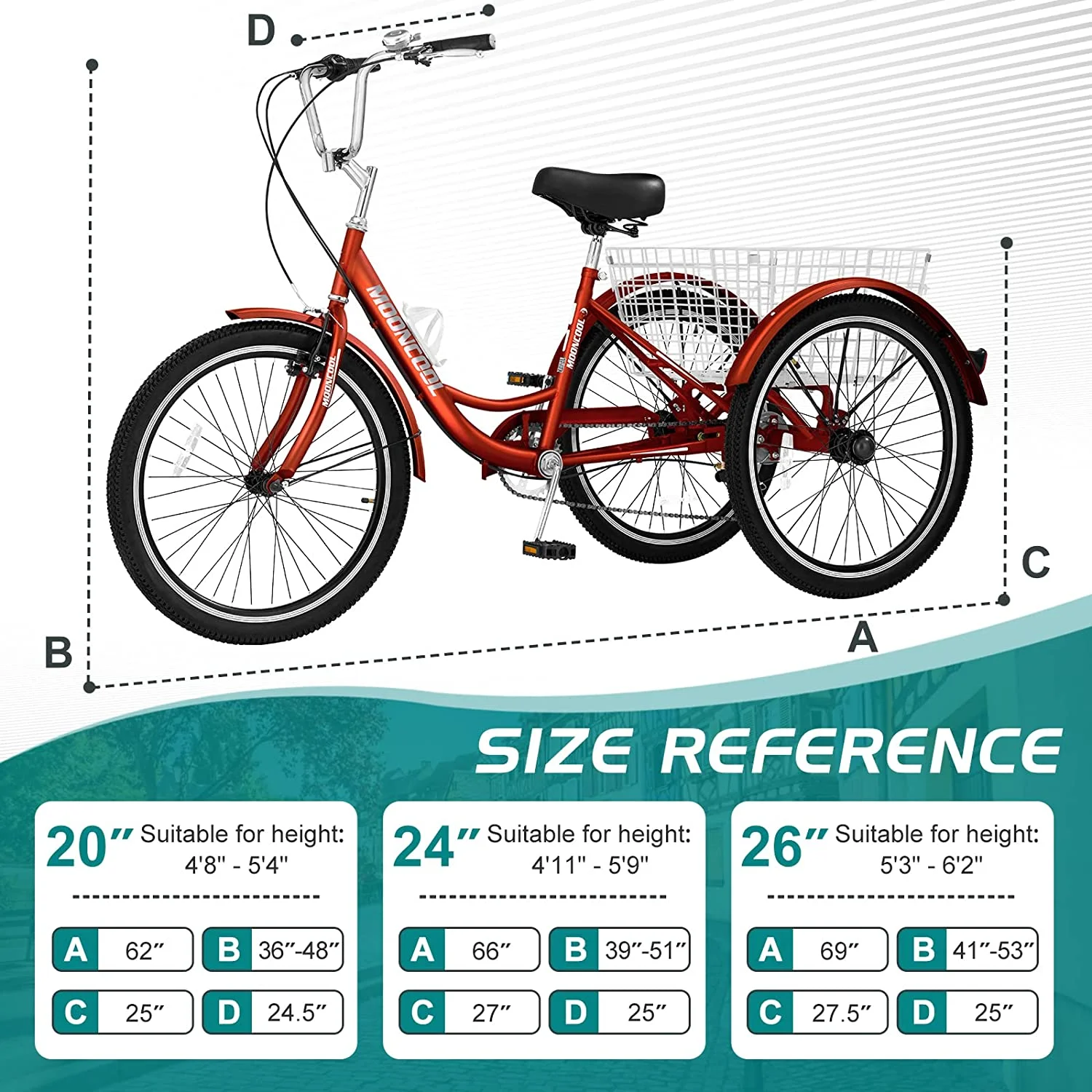 Docred Adult Tricycle 7 Speed 24 Inch Three Wheel Bike Cruiser Trike for Men/Women/Seniors