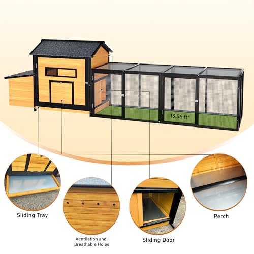 109.6'' Large Wood Chicken Coop Enclosures,Walk-in Poultry Cage