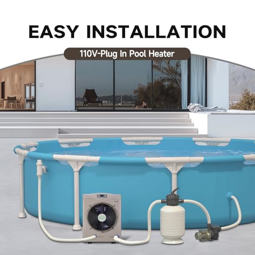 Above Ground Pool Heater EU50, Max 16184BTU Up to 5000gallons Electric Swimming Pool Heat Pumps, Titanium Heat Exchanger, 5.62 COP, 110V/120V