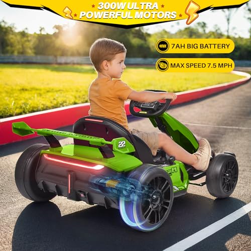 Blitzshark 24V Kids Go Kart 300W Powerful Drift Kart Electric Pedal Kart Outdoor Race Toy, with 2X150W Strong Motor, 7AH Big Battery