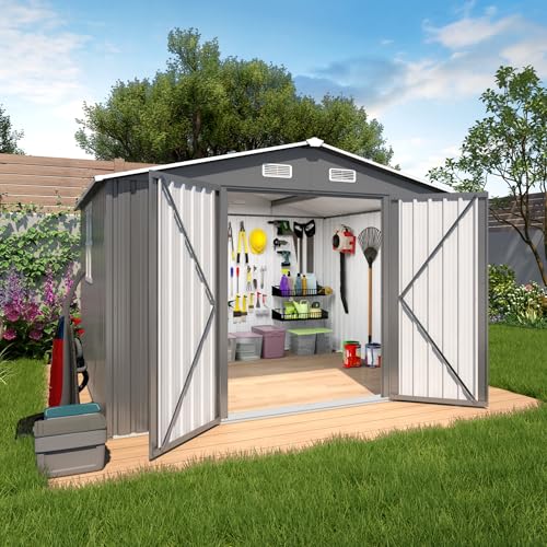 10x12x6.7FT Outdoor Storage Shed, Galvanized Steel Garden Shed with Lockable Door & Window, Waterproof Metal Tool Storage for Garden, Backyard, Patio