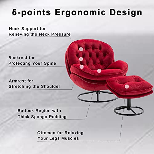 Baysitone Velvet Swivel Accent Chair with Ottoman Set, Modern Lounge Chair with Footrest, Comfy Armchair with 360 Degree Swiveling for Living Room