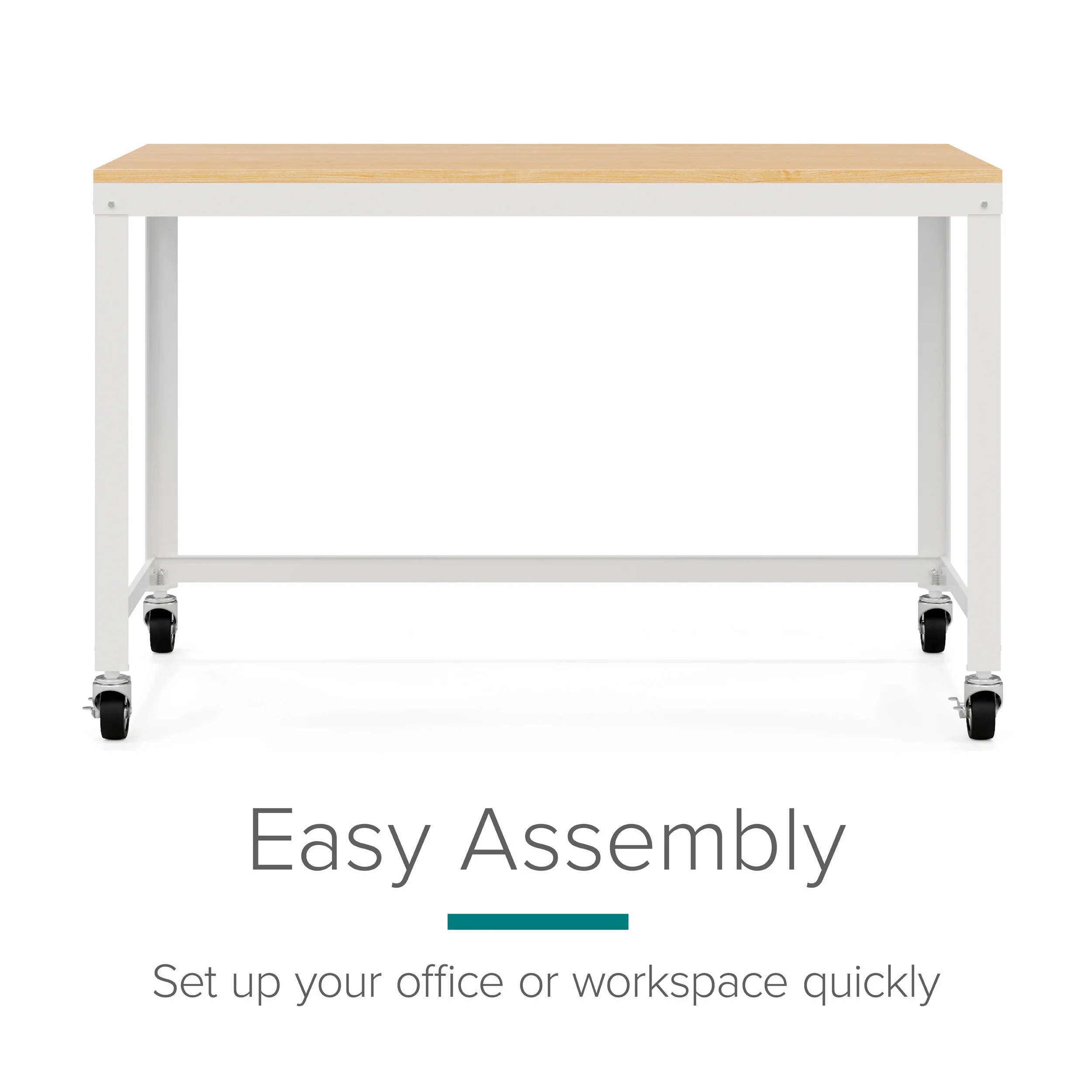 Space Solutions Ready-to-assemble 48-inch Wide Mobile Metal Desk with Laminate Top, White/Maple - Radiant Selections