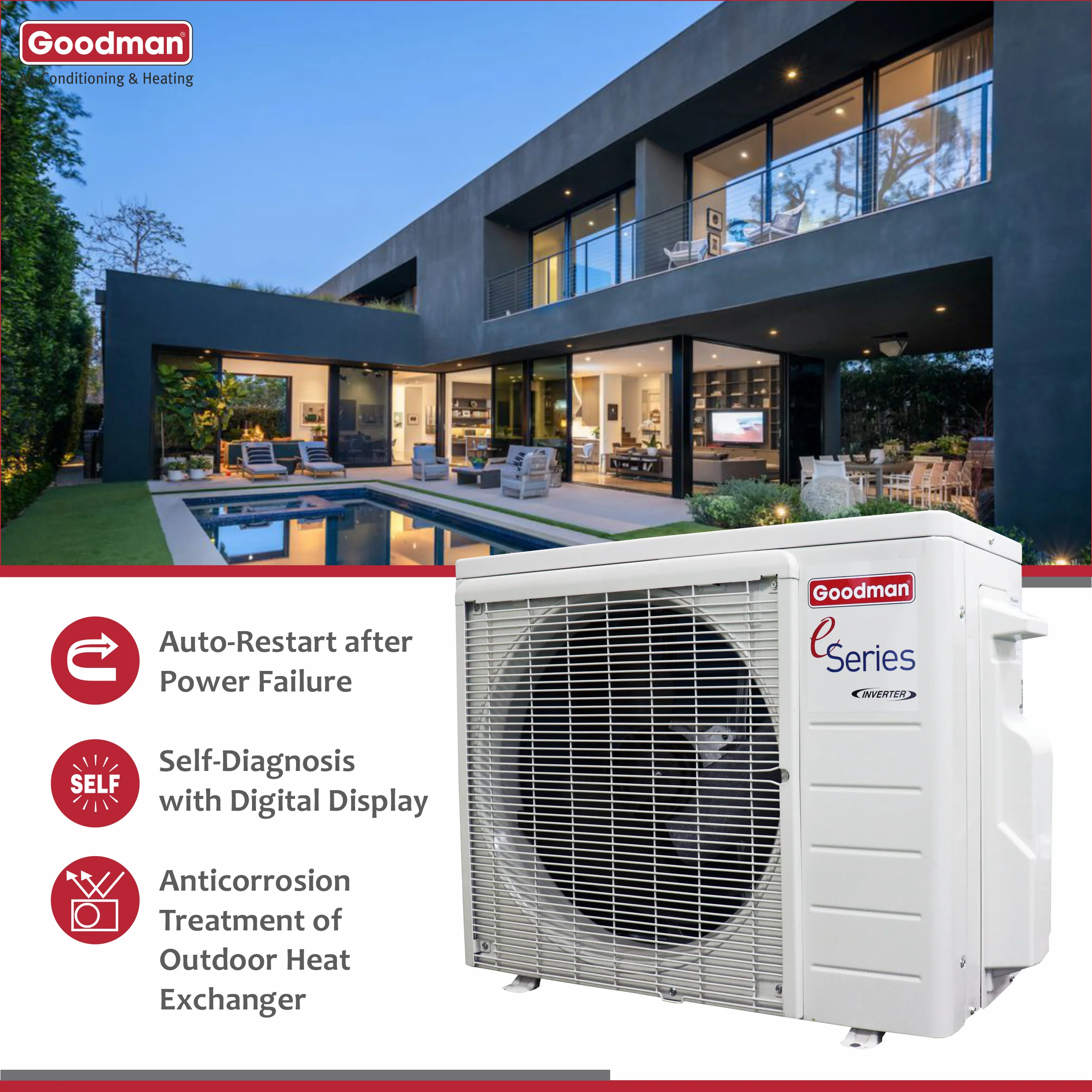 Goodman 12,000 BTU 18 SEER2 Ductless Mini-Split Heat Pump Air Conditioner up to 550 sq. ft. - Radiant Selections