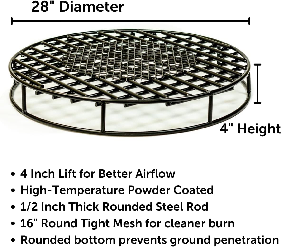 Walden Backyards Fire Pit Grate Round Premium Heavy Duty Steel Grate with Ember Catcher for Outdoor Fire Pits (29.5)