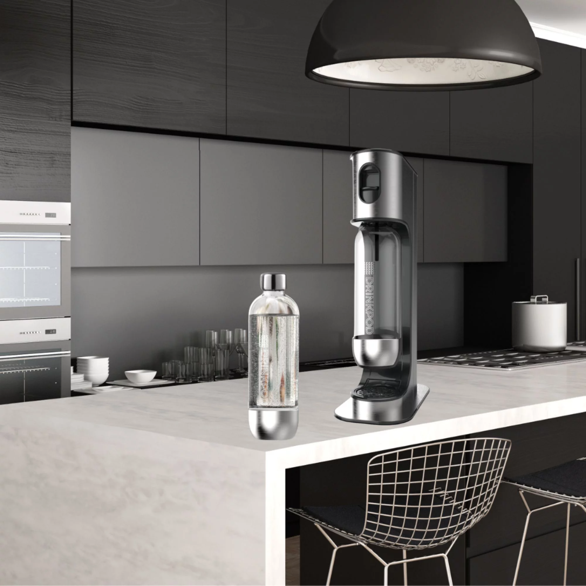 Drinkpod Stainless Steel Premium Sparkling Water Machine | Includes 1 C02 Cylinder & 3 x Bottles | Ultra Fizz Carbonated Machine In Stainless Steel