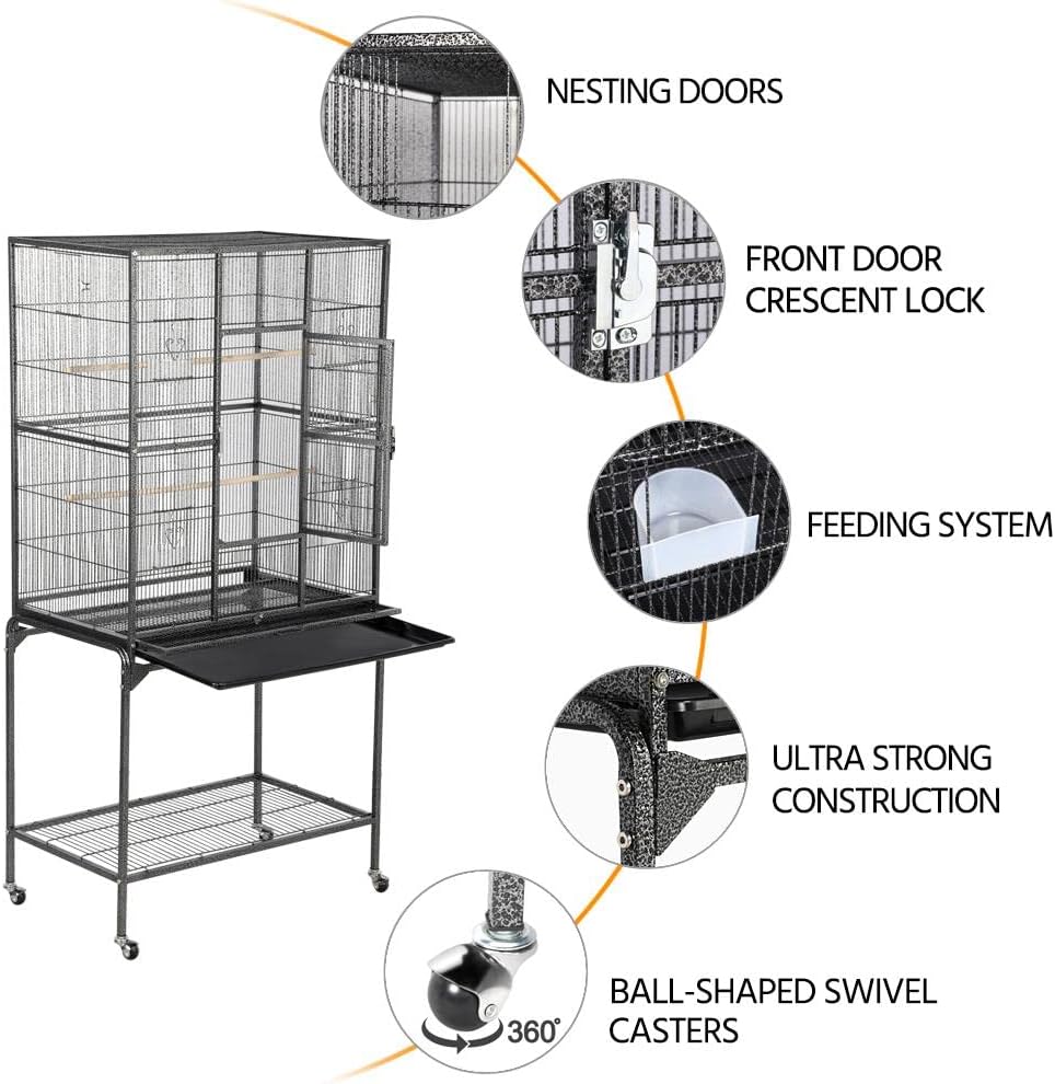 Yaheetech 63'' Detachable Parrot Cage for Cockatiel Sun Parakeet Green Cheek Conure Lovebird Budgie Finch Bird Cage with Stand