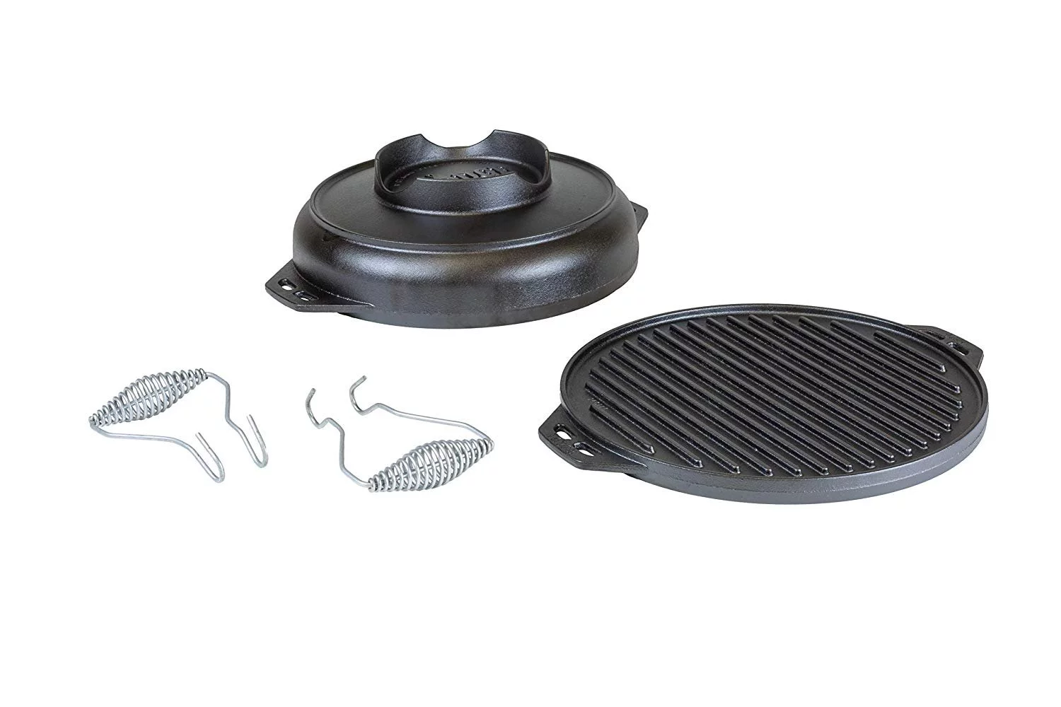 Lodge Cast Iron Cook-It-All Kit. Five-Piece Cast Iron Set includes a Reversible Grill/Griddle 14 Inch, 6.8 Quart Bottom/Wok, Two Heavy Duty Handles