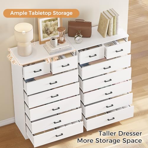 Hasuit Tall Dresser for Bedroom, White Large Chest of Drawers, 55.6'' High Dressers with 7 Drawers