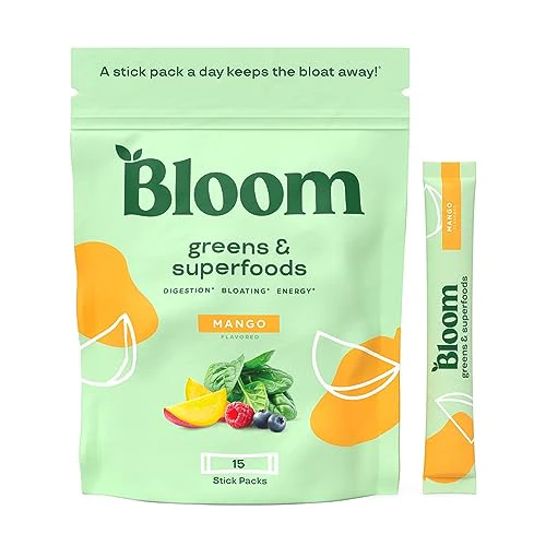 Bloom Nutrition Super Greens Powder Smoothie Mix, 15 Stick Packs - Probiotics for Digestive Health & Bloating Relief for Women