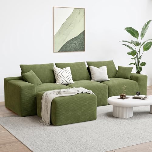 LIKIMIO 120" Modern L-Shaped Modular Sectional Sofa for Living Room, Corduroy Upholstery Green