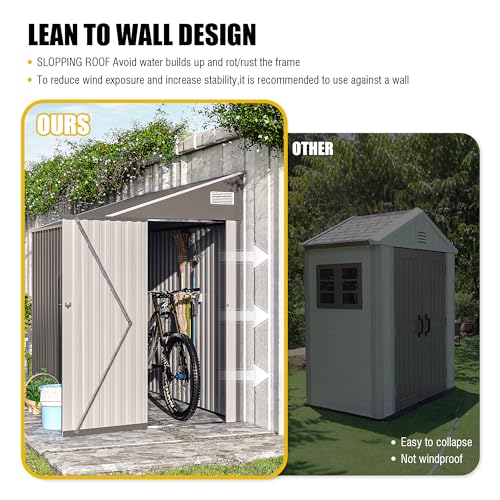 4×8 FT Outdoor Metal Storage Shed,Heavy-Duty Lean to Storage Shed with Floor Base,Garden Tool Metal Storage House W/Lockable Door and 2 Air Vents