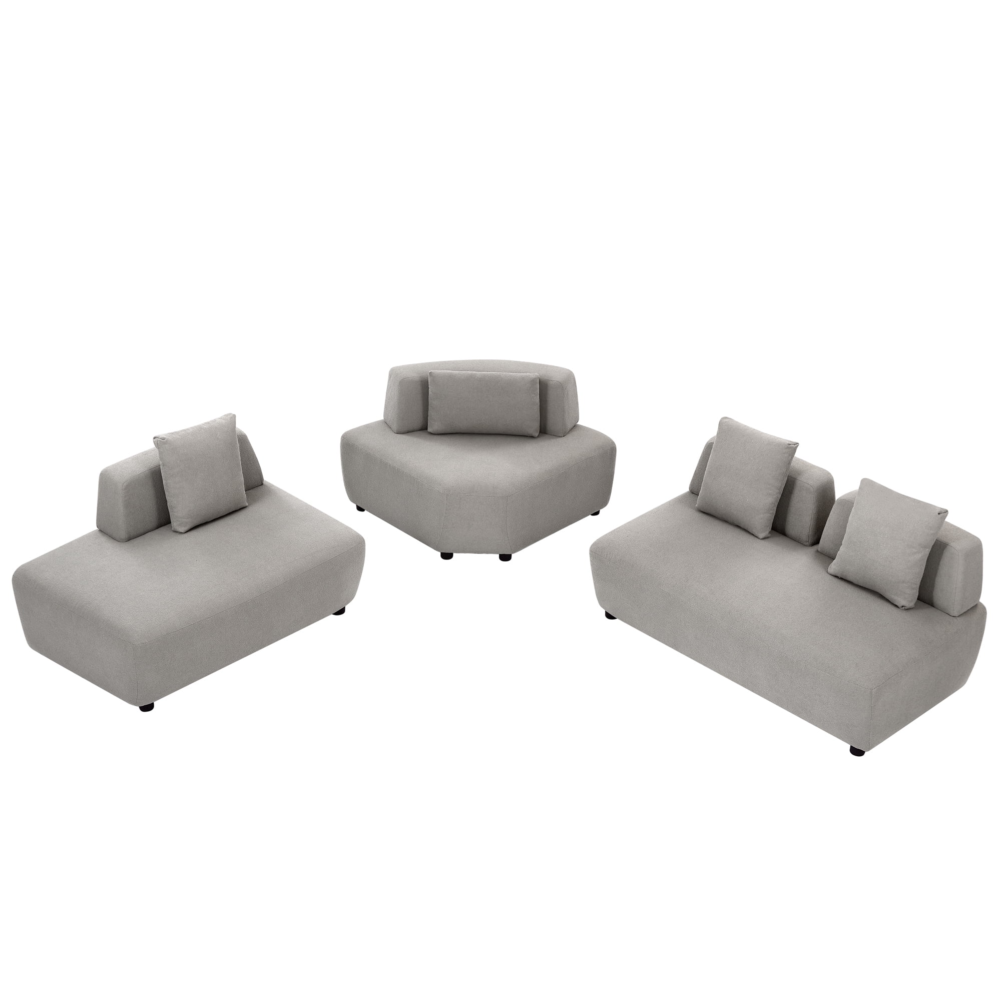 Soges Modern 3-piece Sectional Sofa Free Convertible Sofa with 4 Pillows for Living Room, Gray