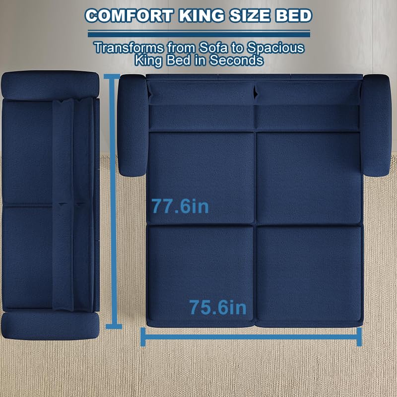 93" King Pull Out Sofa Bed, 3 in 1 Convertible Sleeper Sofa Couch, Comfy 3 Seater Sleeper Bed with 2 Pillows