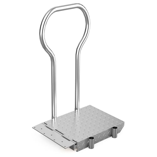 Boat Boarding Platform with Handrail, Foldable Dock Boarding Platform with Handle(500LBs Capacity,Silver)