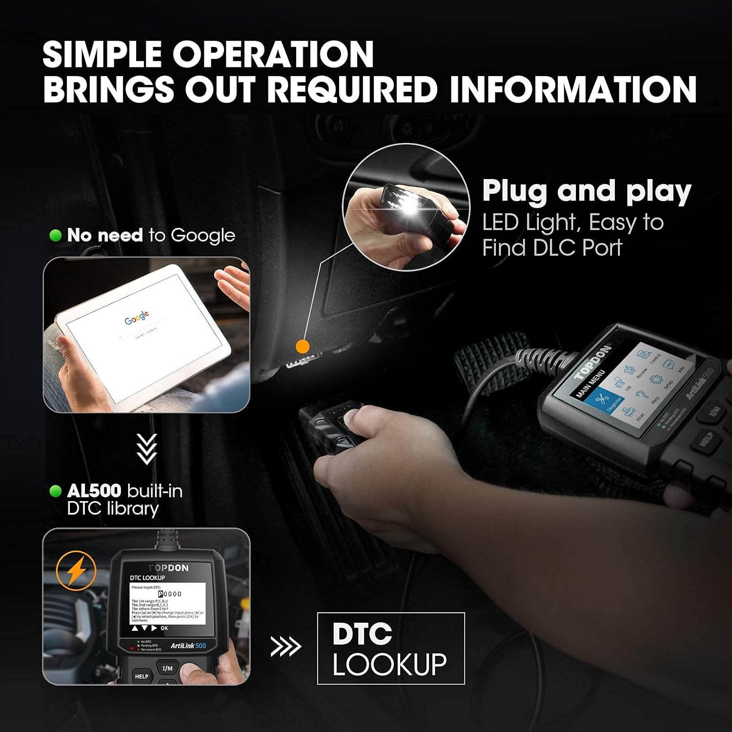 OBD2 Scanner, TOPDON AL500 Check Engine Code Reader, Scanner for Car with LED Light, Vehicle Diagnostic Tool, Read Codes, Clear Codes