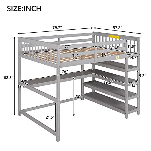 Harper & Bright Designs Full Loft Bed with Desk and Wardrobe,Solid Wood Loft Bed Frame Full with Storage Drawers for Kids Teens Adults