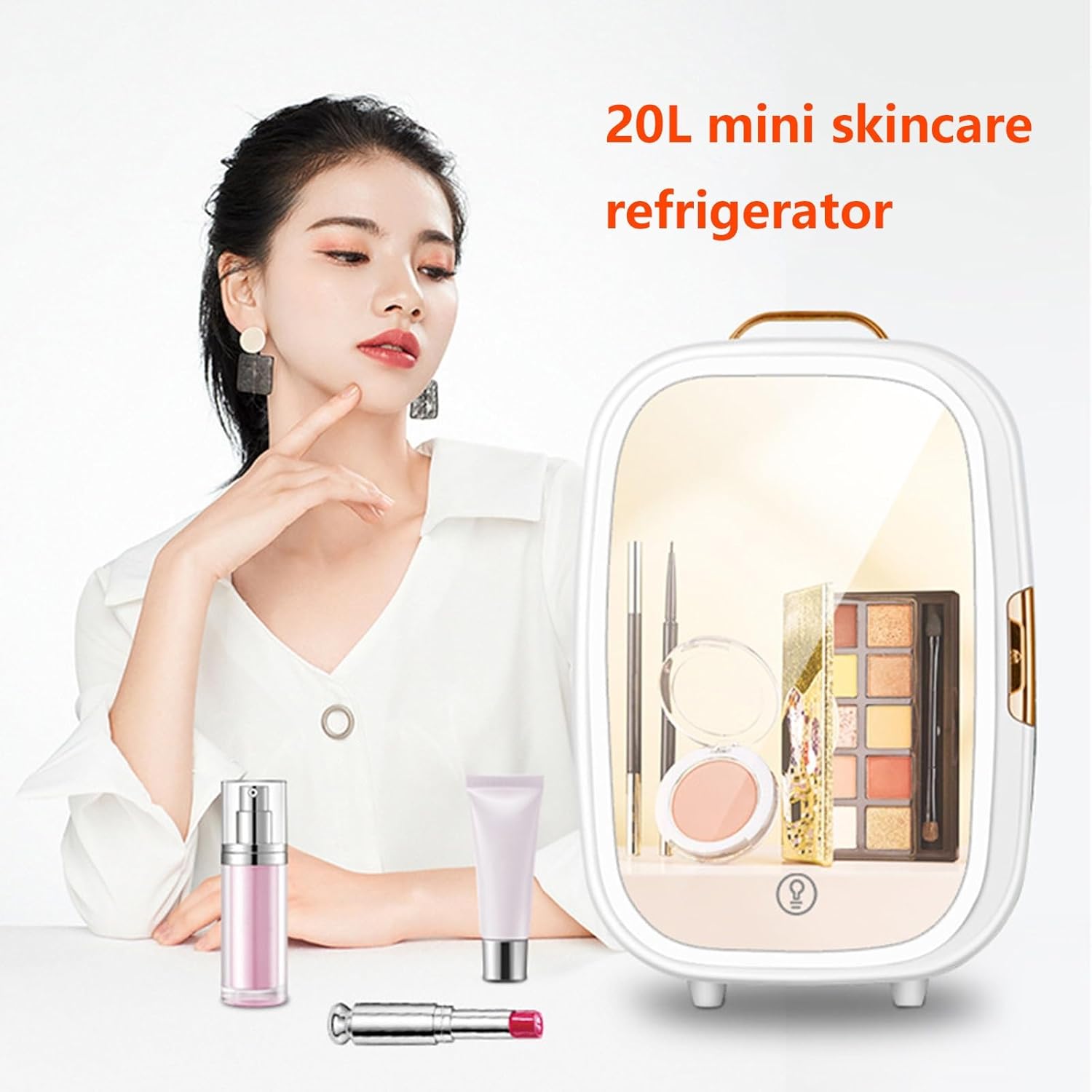 20L Mini Makeup Fridge With LED Mirror, AC/DC Portable Beauty Skincare Refrigerator For Skincare, Drinks, Makeup, And Food, Bedroom, Car, And Office