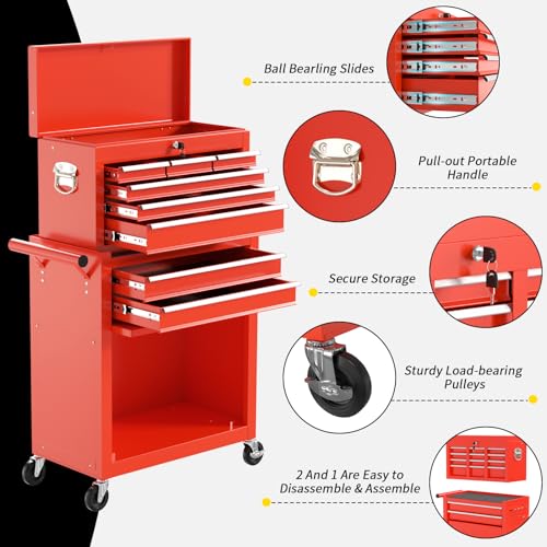 On Shine 8 Drawer Rolling Tool Chest, Large Capacity Rolling Tool Box with Wheels, Locking Mechanical Tool Chest