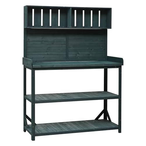 Merax 66" Large Outdoor Farmhouse Wooden Potting Bench Table, Garden Workstation with 2 Drawers, Cabinet, and Open Shelves for Backyard, Mudroom