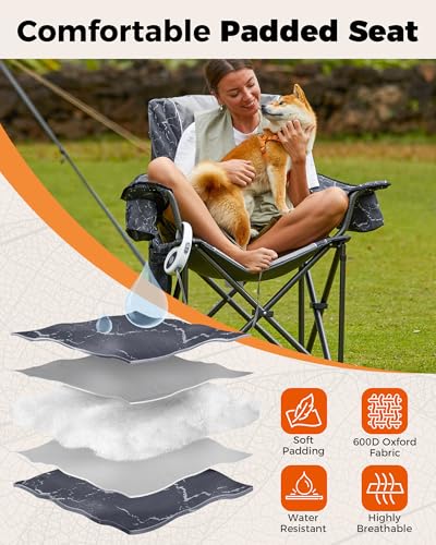 KingCamp Oversized Camping Folding Chair, Heavy Duty 450 LBS with Lumbar Support, Padded Outdoor Chair with Cup Holder