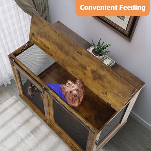 LINLUX 47 Inch XL Dog Crate Furniture, Wooden Heavy Duty Dog Kennel Indoor, Decorative Dog Cage Table for Extra Large Dogs, with Sliding Doors